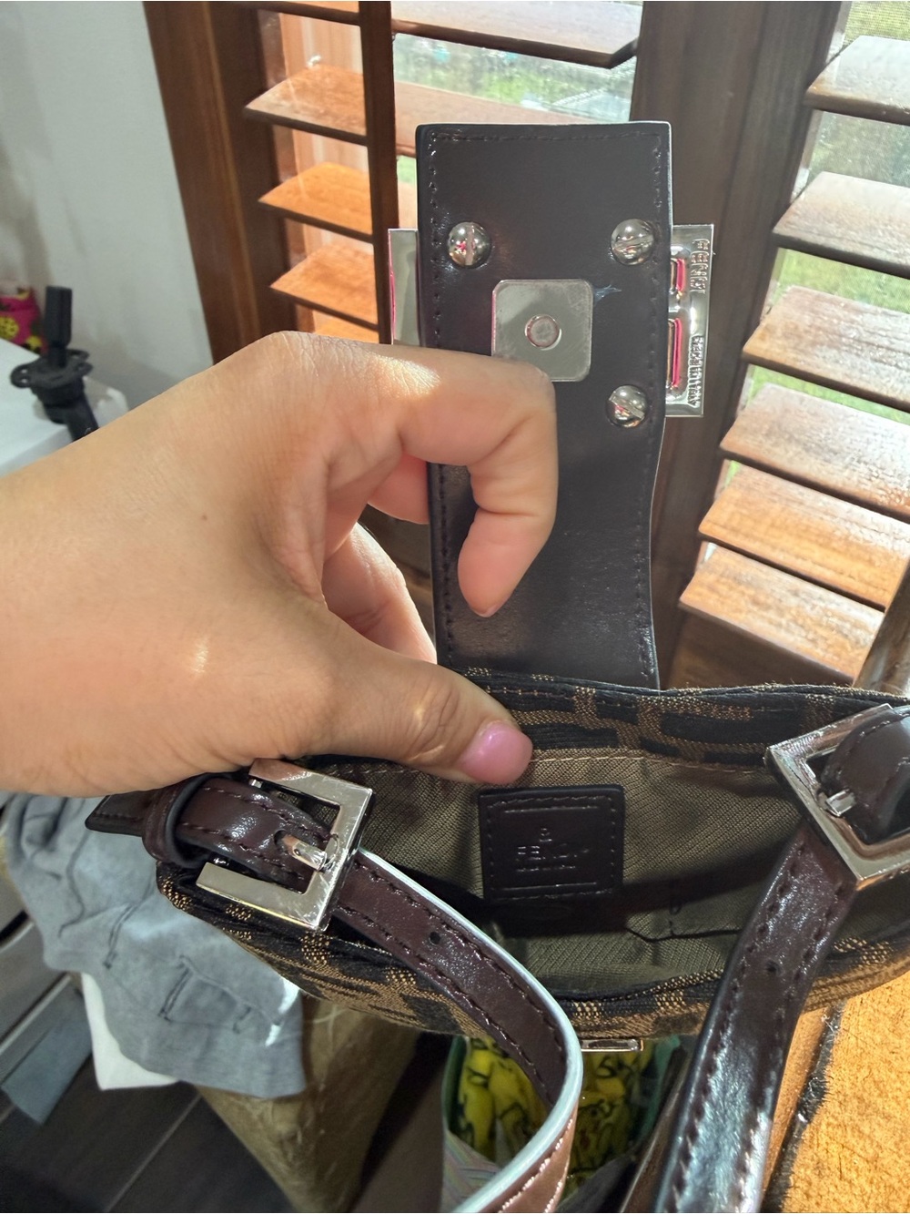 Fendi Brown Monogram Mini Baguette with Silver Buckle - Picture 2 of 4
